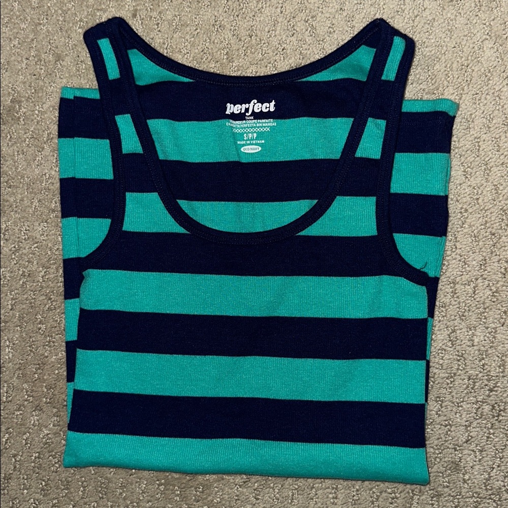 Gap Women's Striped Tank Top - Navy Blue and Teal